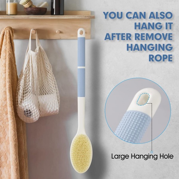 YANXI Shower Brush with Soft and Stiff Bristles,Long Handle Dual-Sided Back Scrubber Bath Brush Body Exfoliator for Wet or Dry Brushing (Long Handle)