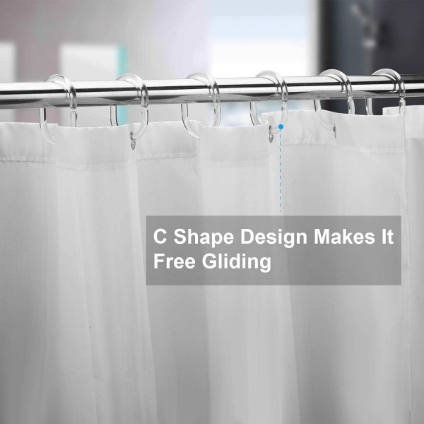 YANXI Plastic Shower Curtain Rings, Shower Curtain Hooks, 6 Pcs C Shaped Shower Hooks for Shower Curtain, Clear Shower Curtain Hooks for Bathroom