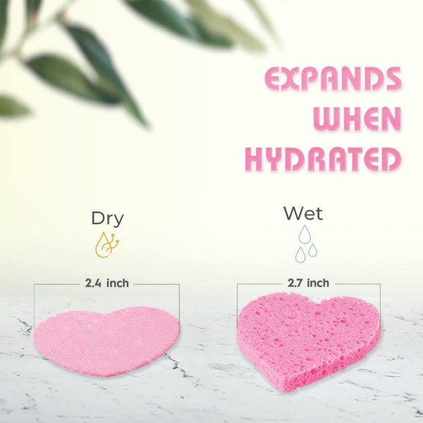 YANXI 60-Count Compressed Facial Sponges | 100% Natural Cosmetic Spa Sponges For Facial Cleansing | Exfoliating Mask | Makeup Remover | Face Scrubber (Heart)