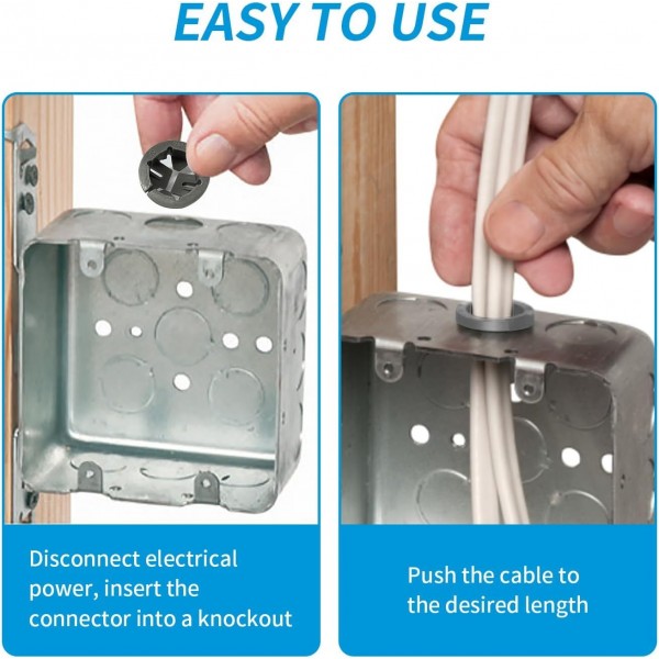 YANXI knockout cable connector 3 PCs push-in connector hole bushing Cable Clamp connector snap in, knockout cable connector 3/8 in. non metallic cable clamp hole bushing for junction box